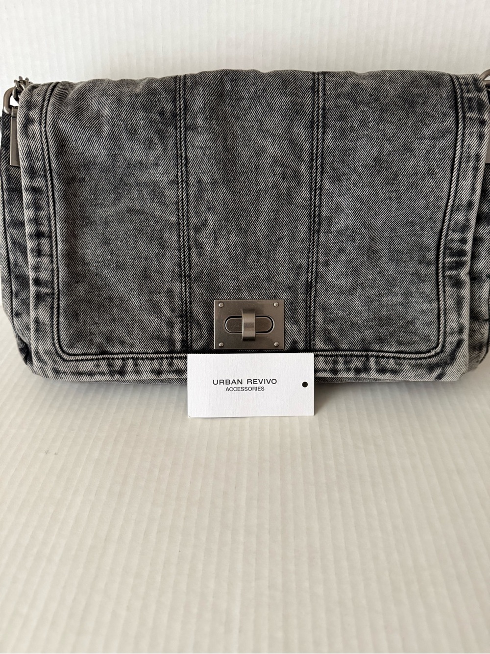 Urban Revivo Gray Washed Crossbody Bag with Turn-Lock